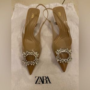 Zara Nude vinyl embellished heeled shoes